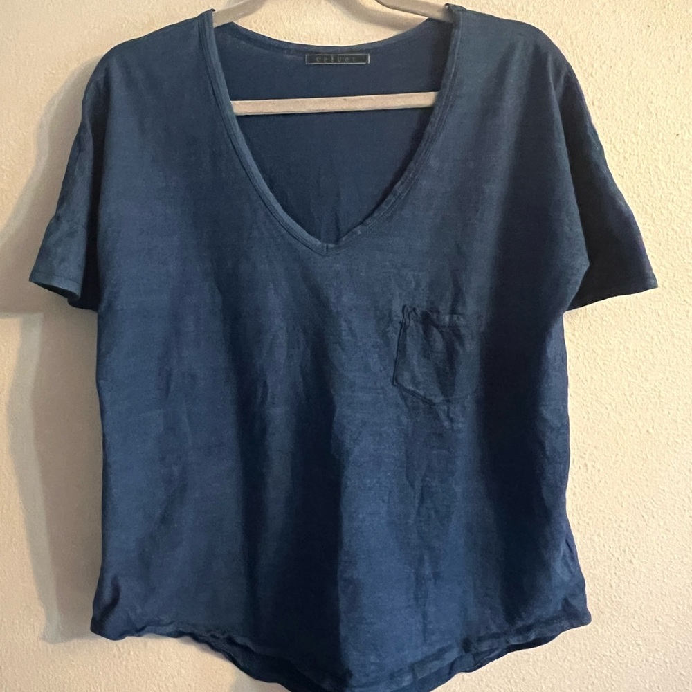 Velvet Blue Short Sleeve V-Neck Tee NWOT XS oversized